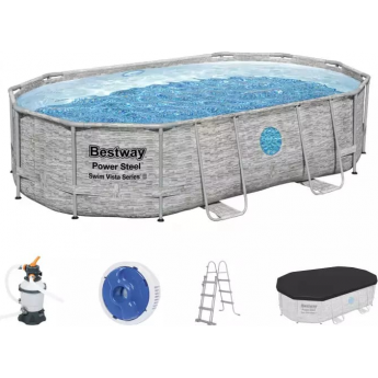 Каркасный бассейн BESTWAY POWER STEEL OVAL 488х305х107см, 7250л ротанг
